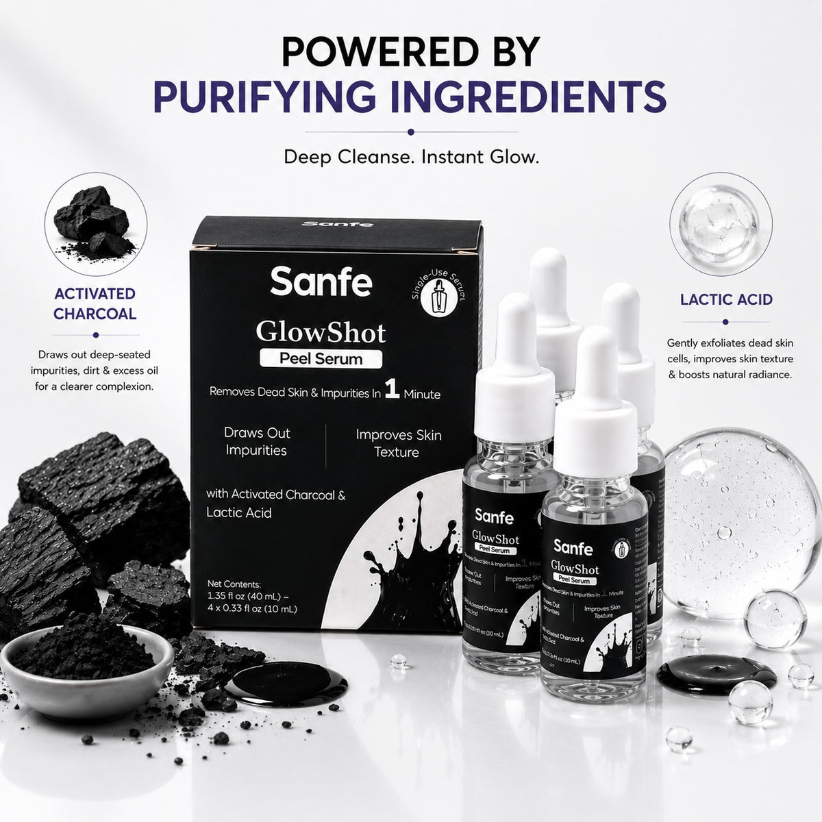 Sanfe GlowShot Peel Serum – 1-Minute Advanced Exfoliating Treatment